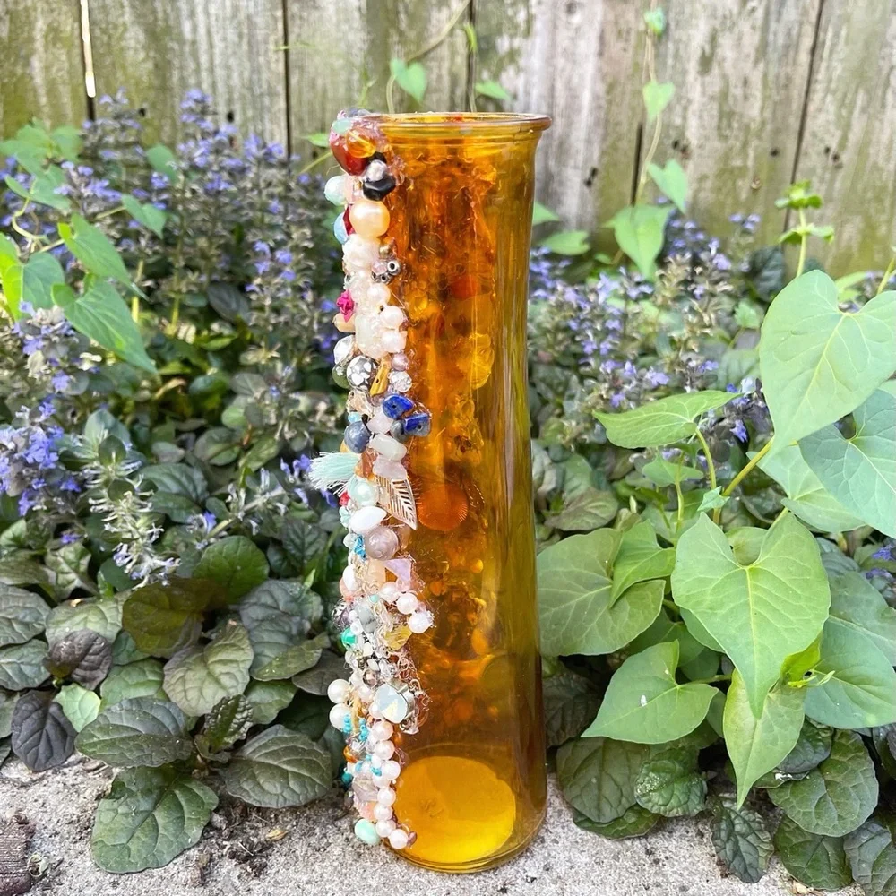 Colorful Beaded Retro Mosaic Decanter Vase